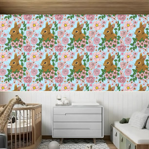 Cute Bunny Pink Spring Flowers Woodland Rabbit Wallpaper