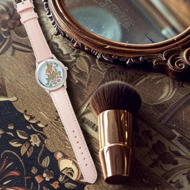 Cute Bunny Pink Spring Flowers Woodland Rabbit  Watch (Creator Uploaded)