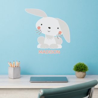 Cute Bunny - Pink Striped Nursery or Kids Bedroom  Wall Decal