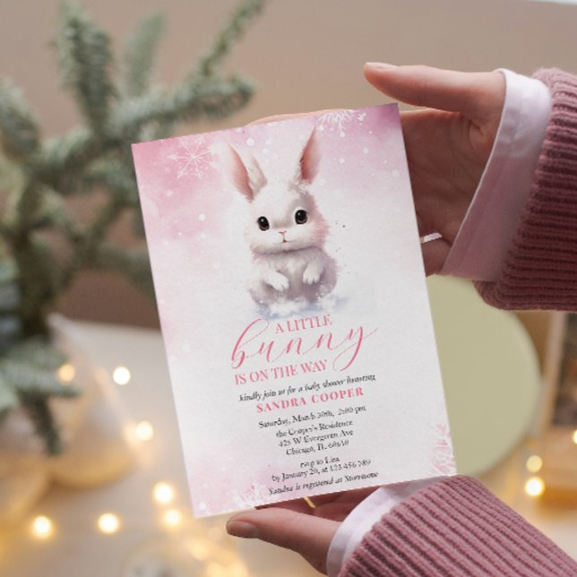 Cute Bunny Pink Winter Custom Baby Shower Invitation (Creator Uploaded)