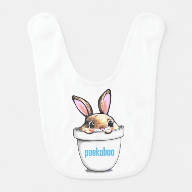 Cute Bunny Plant Pot Peekaboo Baby Bib (Front)