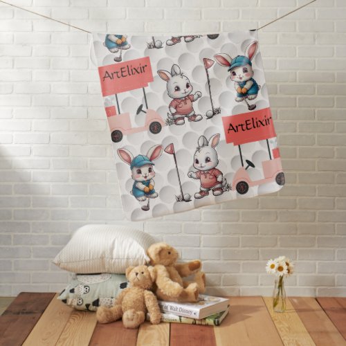 Cute Bunny Playing Gold Print Baby Blanket