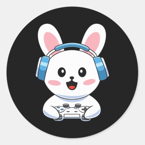 Cute Bunny Playing Video Games Easter Day Kids Gir Classic Round Sticker