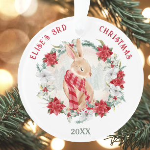 Cute Bunny Poinsettia Elegant Girl Name Christmas Ornament