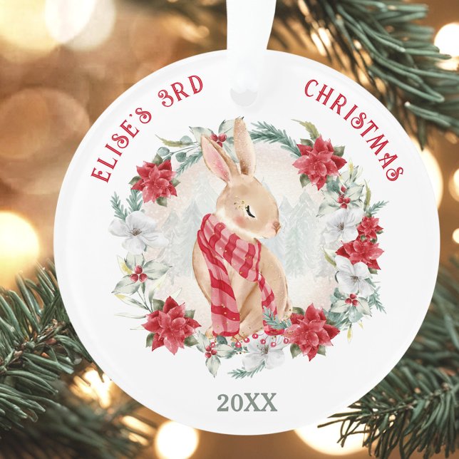 Cute Bunny Poinsettia Elegant Girl Name Christmas Ornament (Cute Bunny Poinsettia Elegant Girl Name Christmas Ornament)