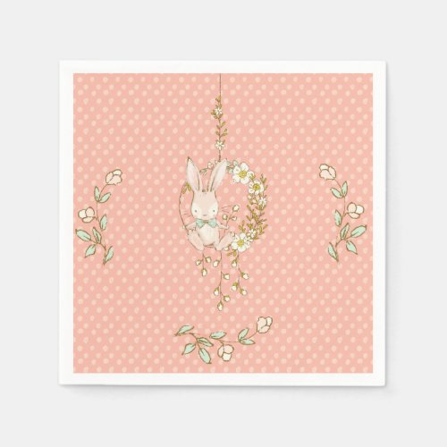 Cute Bunny Polka Dot Floral Baby Shower Napkins