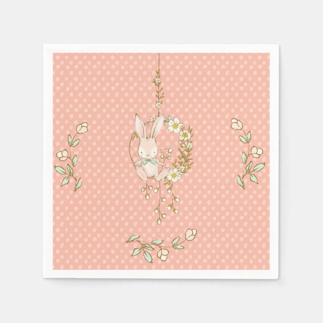 Cute Bunny Polka Dot Floral Baby Shower Napkins (Front)