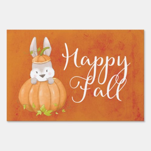 Cute Bunny Pumpkin Happy Fall Sign