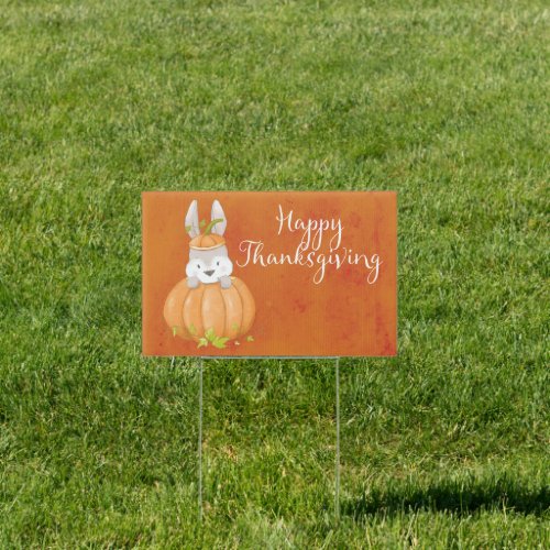 Cute Bunny Pumpkin Happy Thanksgiving Sign