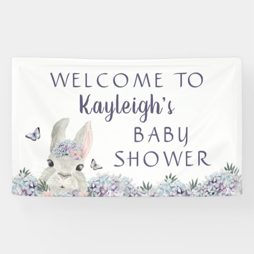 Cute Bunny Purple Floral Baby Shower Welcome Banner