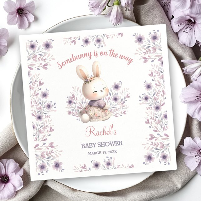 Cute Bunny Purple Pink Floral Girl Baby Shower Napkins (Cute Bunny Purple Pink Floral Girl Baby Shower Napkins)