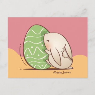 Cute Bunny pushing Green Easter Egg Postcard
