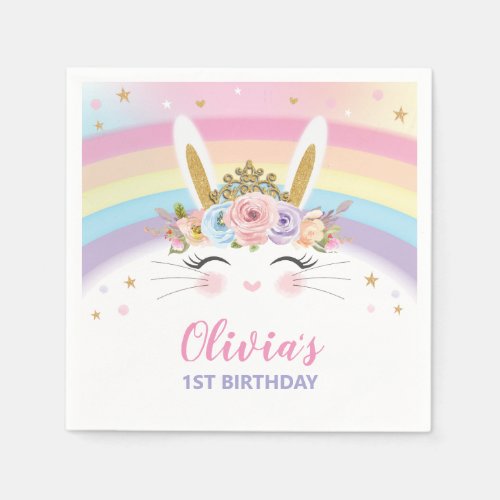 Cute Bunny Rabbit 1st Birthday Party Serviettes Napkins