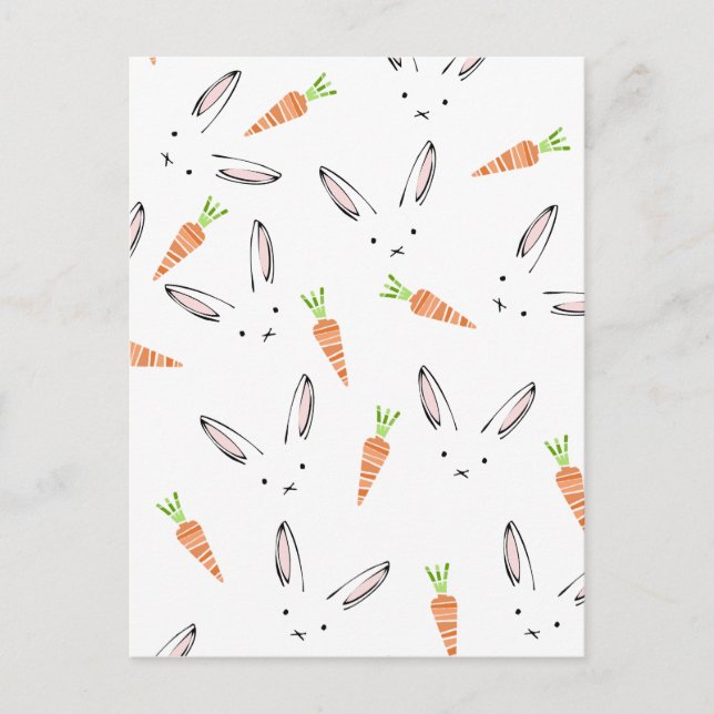 Cute Bunny Rabbit and Carrot Postcard (Front)