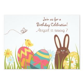 Cute Bunny Rabbit and Easter Eggs Spring Birthday Card