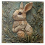 Cute Bunny Rabbit and Flowers Faux Relief Ceramic Tile<br><div class="desc">Part of the Flora & Fauna Ceramic Faux Reliefs collection. This bunny design was inspired by nature, perfect for kitchen backsplashes, stair risers and home decor crafts.</div>