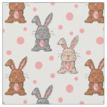 Cute Bunny Rabbit and Pink Dots Fabric by the Yard