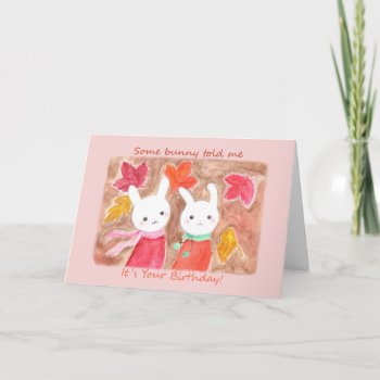 Cute Bunny Rabbit Autumn Fall Birthday Card by MiKaArt at Zazzle