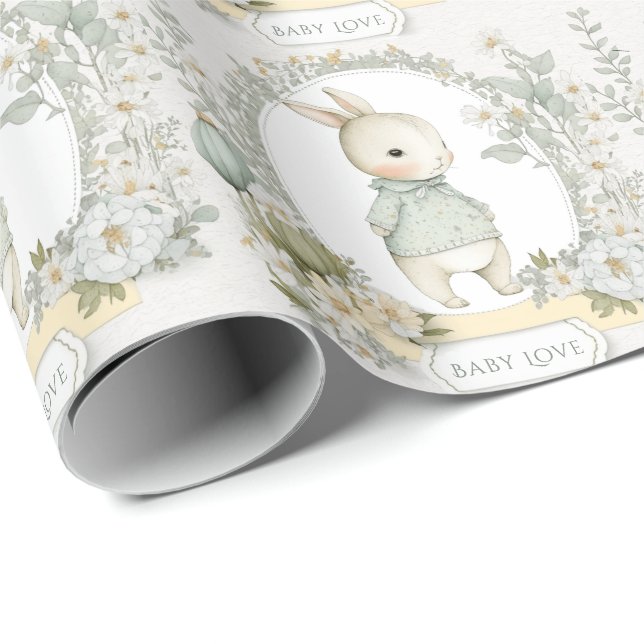 Cute Bunny Rabbit Baby Love Wrapping Paper (Roll Corner)
