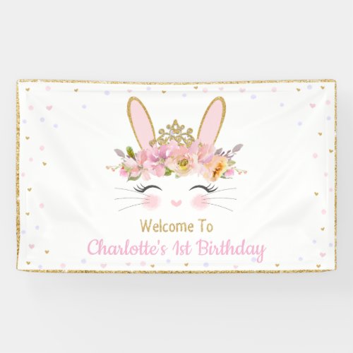 Cute Bunny Rabbit Baby Shower Birthday Back Drop Banner