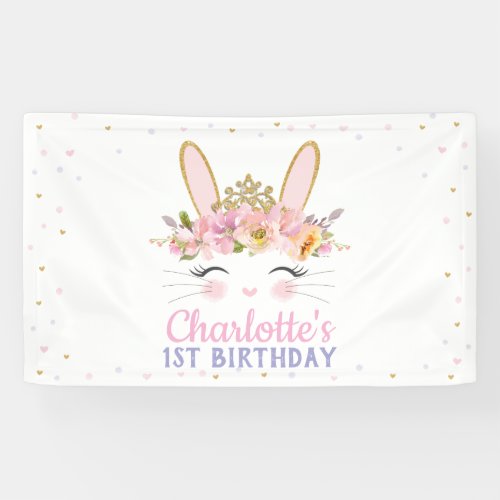 Cute Bunny Rabbit Baby Shower Birthday Backdrop Banner