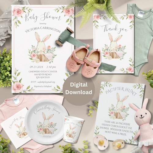 Cute Bunny Rabbit Baby Shower Invitation