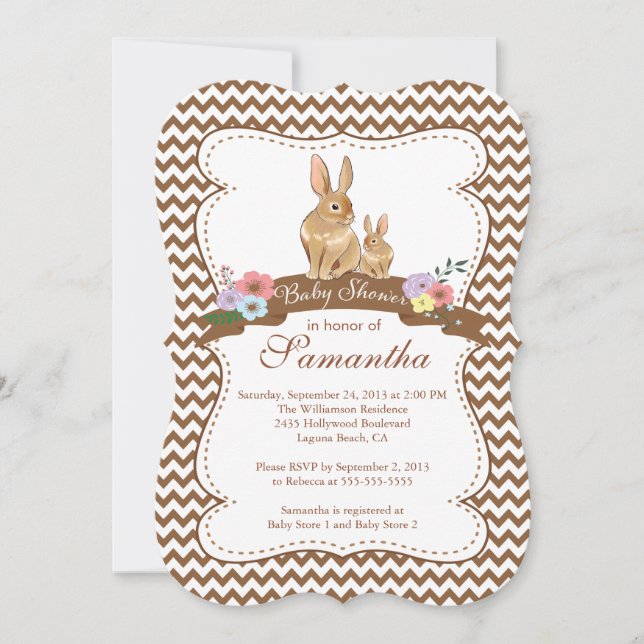 Cute Bunny Rabbit Baby Shower Invitations (Front)
