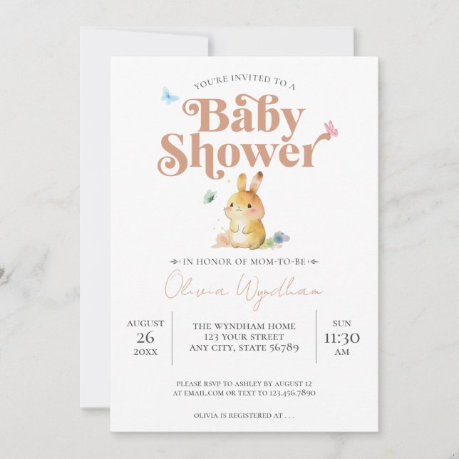 Cute Bunny Rabbit Baby Shower Neutral Invitation (Front)