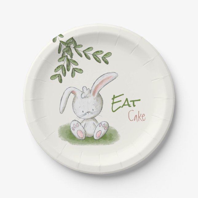 Cute Bunny Rabbit Baby Shower Paper Plates (Front)
