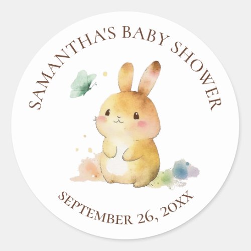 Cute Bunny Rabbit Baby Shower Personalized Classic Round Sticker