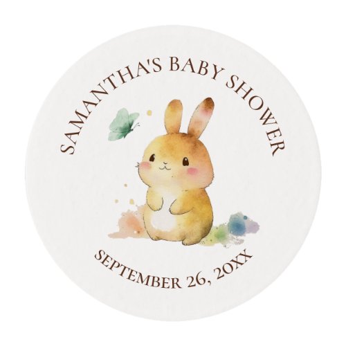 Cute Bunny Rabbit Baby Shower Personalized Edible Frosting Rounds