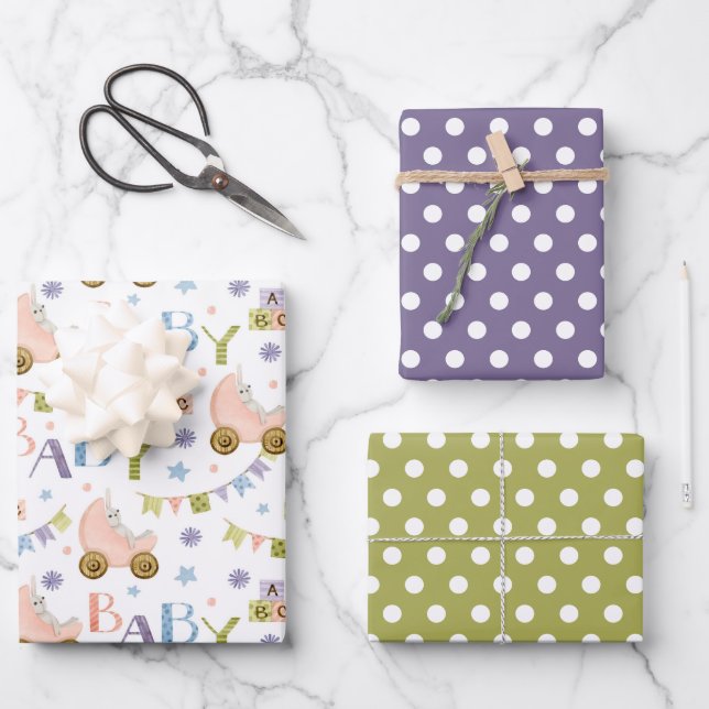 Cute Bunny Rabbit Baby Shower Wrapping Paper Sheets (Front)