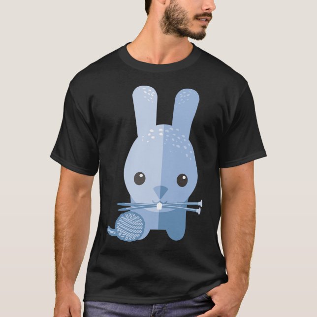 Cute bunny rabbit ball of yarn knitting needles Fi T-Shirt (Front)
