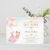 Cute Bunny Rabbit Balloons Baby Shower Girl Invitation (Standing Front)