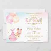 Cute Bunny Rabbit Balloons Baby Shower Girl Invitation (Front)