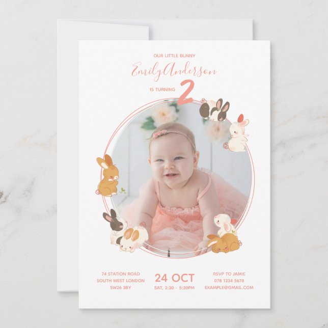 Cute Bunny Rabbit Birthday Baby Shower Invitation (Front)