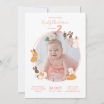 Cute Bunny Rabbit Birthday Baby Shower Invitation
