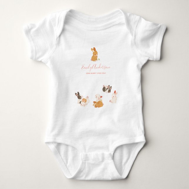Cute Bunny Rabbit Birthday Baby Shower Invitation Baby Bodysuit (Front)