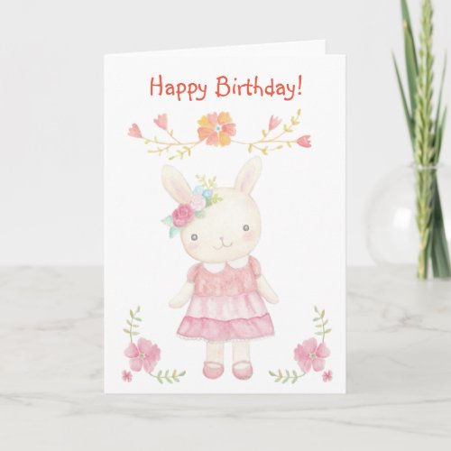 Cute Bunny Rabbit Birthday Card for Little Girls
