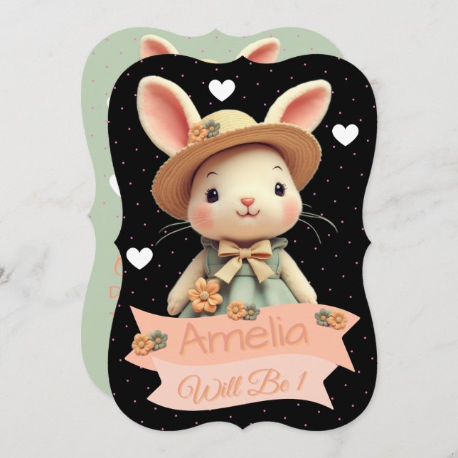 Cute Bunny Rabbit Birthday Invitation (Front/Back)