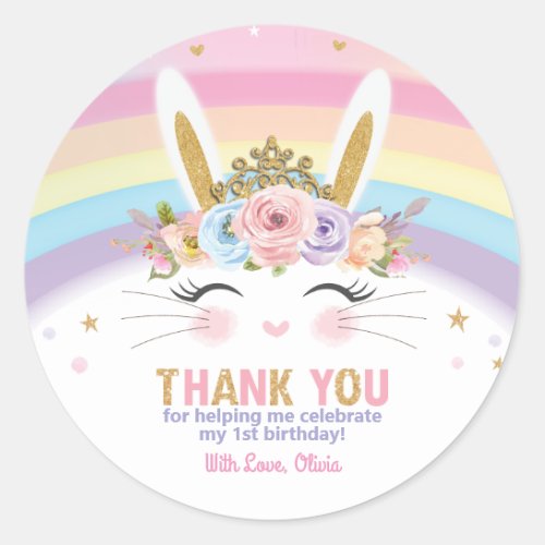Cute Bunny Rabbit Birthday Thank You Favor Classic Round Sticker