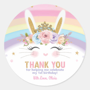 Cute Bunny Rabbit Birthday Thank You Favor Classic Round Sticker