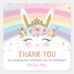 Cute Bunny Rabbit Birthday Thank You Favor Square Sticker