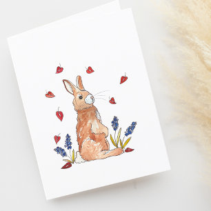 Cute Bunny Rabbit Blank Letterpress Thank You Card