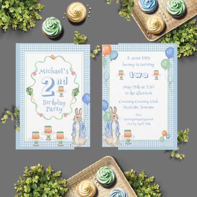 Cute Bunny Rabbit Blue 2nd Birthday Party Invitation (Creator Uploaded)