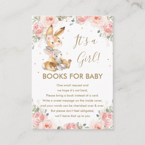 Cute Bunny Rabbit Blush Floral Books for Baby Enclosure Card