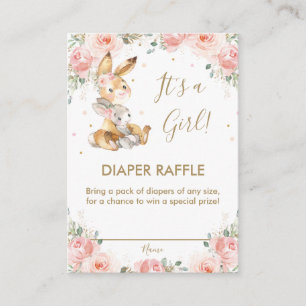 Cute Bunny Rabbit Blush Floral Diaper Raffle  Enclosure Card