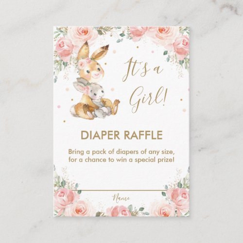 Cute Bunny Rabbit Blush Floral Diaper Raffle  Enclosure Card