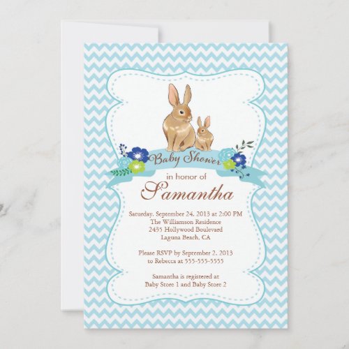 Cute Bunny Rabbit Boy Baby Shower Invitations