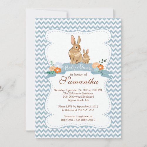 Cute Bunny Rabbit Boy Baby Shower Invitations